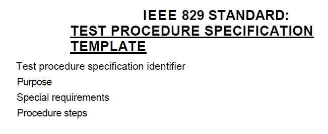 IEEE829 procedure specification template